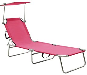 vidaXL Ξαπλώστρα Πτυσσόμενη Ροζ Magento Ατσάλινη με Σκίαστρο