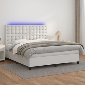 vidaXL Κρεβάτι Boxspring με Στρώμα &amp; LED Λευκό 160x200 εκ. Συνθ. Δέρμα