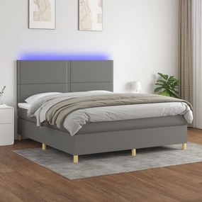 Κρεβάτι Boxspring με Στρώμα &amp; LED Σκ.Γκρι 160x200 εκ Υφασμάτινο