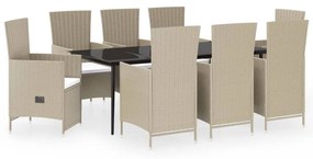 vidaXL Σετ Τραπεζαρίας Κήπου 9 Τεμαχίων Μπεζ με Μαξιλάρια