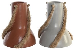 Βάζο DKD Home Decor Γκρι τερακότα Bamboo 26 x 26 x 30 cm (x2)