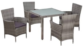 vidaXL Σετ Τραπεζαρίας Εξ. Χώρου 5 τεμ. Γκρι Συνθ. Ρατάν με Μαξιλάρια