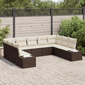 vidaXL Σετ Καναπέ Κήπου με μαξιλάρι 9 pcs Καφέ Πολυ ράταν