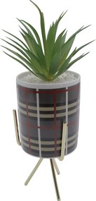 Τεχνητό Φυτό σε Κεραμικό Γλαστράκι με Μεταλλική Βάση 8x25cm - Γκρι