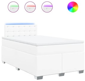 vidaXL Κρεβάτι Boxspring με Στρώμα Λευκό 120x190εκ.από Συνθετικό Δέρμα