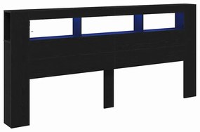 vidaXL LED κεφαλάρι με ράφι Μαύρη δρυς 220 x 18.5 x 103.5 εκ