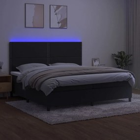 vidaXL Κρεβάτι Boxspring με Στρώμα &amp; LED Μαύρο 200x200 εκ. Βελούδινο