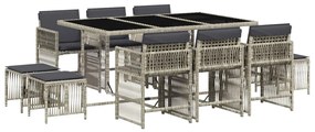 vidaXL Σετ Τραπεζαρίας Κήπου 11 τεμ. Αν. Γκρι Συνθ. Ρατάν με Μαξιλάρια