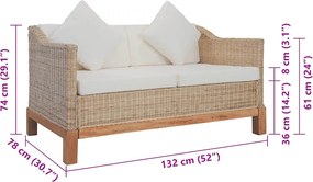 vidaXL Καναπές Διθέσιος από Γνήσιο Ρατάν με Μαξιλάρια