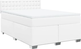 vidaXL Κρεβάτι Boxspring με Στρώμα Λευκό 160x200εκ.από Συνθετικό Δέρμα