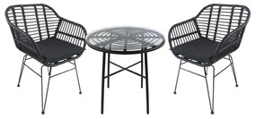 Σετ Τραπεζαρία Κήπου APPIUS Μαύρο Μέταλλο/Rattan/Γυαλί Με 2 Καρέκλες 14990382