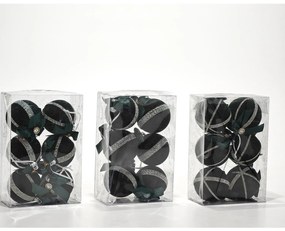 Χριστουγεννιάτικη Μπάλα Πράσινο 80mm Σετ 6Τμχ Σε 3 Σχέδια