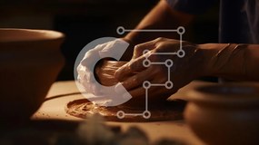 Intra Συλλεκτικό Ξύλινο Παζλ Plywood 4mm - Πήλινο μπολ Potter Shaping on Wheel Σε Ξύλινο Κουτί - Διαστάσεις Puzzle: 10x10 cm – 25 κομμάτια