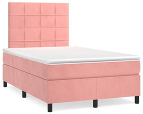 vidaXL Κρεβάτι Boxspring με Στρώμα Ροζ 120x200 εκ. Βελούδινο