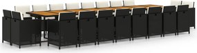 vidaXL Σετ Τραπεζαρίας Κήπου 21 τεμ. Μαύρο Συνθ. Ρατάν με Μαξιλάρια