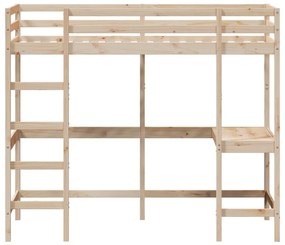 vidaXL Κρεβάτι Υπερυψωμένο με Γραφείο 100x200 εκ. Μασίφ Ξύλο Πεύκου