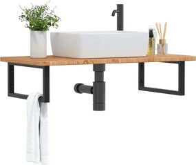 vidaXL Ράφι Νιπτήρα Τοίχου από Ατσάλι / Μασίφ Ξύλο Δρυός