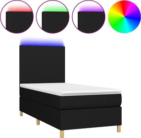 vidaXL Κρεβάτι Boxspring με Στρώμα &amp; LED Μαύρο 90x190 εκ. Υφασμάτινο