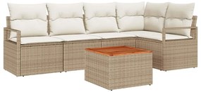vidaXL Σετ Καναπέ Κήπου με μαξιλάρι 6 pcs Μπεζ Πολυ ράταν