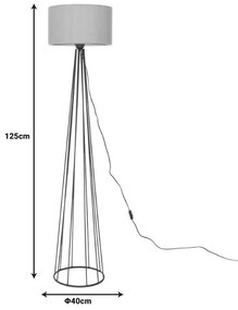 Φωτιστικό δαπέδου Florencia Ε27 μπεζ ύφασμα-μαύρο μέταλλο Φ40x23εκ 40x40x125 εκ.