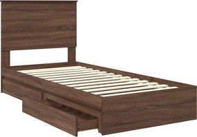 vidaXL Κρεβάτι Αποθήκης Καφέ δρυς 75 x 190 cm Επεξεργασμένο ξύλο