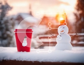 Intra Συλλεκτικό Ξύλινο Παζλ Plywood 4mm - Κόκκινο φλιτζάνι καφέ και χιονάνθρωπος Σε Ξύλινο Κουτί - Διαστάσεις Puzzle: 10x10 cm – 25 κομμάτια