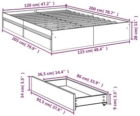 Πλαίσιο Κρεβατιού με συρτάρια Γκρι Σκυρ. 120x200 εκ. Επεξ. Ξύλο - Γκρι