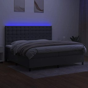 vidaXL Κρεβάτι Boxspring με Στρώμα &amp; LED Σκ.Γκρι 200x200εκ. Υφασμάτινο