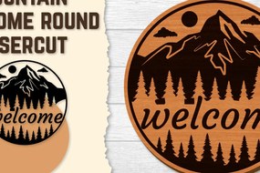 Intra απο ξύλο plywood 3mm-4mm πάχος – Sunset Mountain Welcome Sign Round Laser Δίασταση 40x30 cm INTRAFABR-118569021