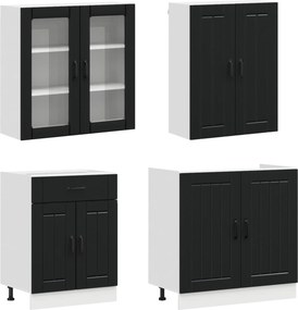vidaXL Μονάδα κουζίνας LUCCA 4 pcs Μαύρο Επεξεργασμένο Ξύλο