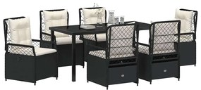 vidaXL Σέτ φαγητού για κήπο 7 pcs Μαύρο συνθετικό ρατάν