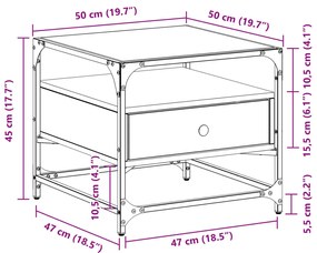 Τραπεζάκι Σαλονιού Καφέ Δρυς 50x50x45 εκ. με Γυάλινες Πόρτες - Καφέ