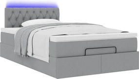 vidaXL Οθωμανικό κρεβάτι με στρώμα &amp; LEDs Ανοιχτό γκρι Ύφασμα