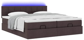 vidaXL Οθωμανικό κρεβάτι με στρώματα&LEDs Σκούρο καφέ 160x200cm ύφασμα