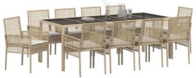 vidaXL Σέτ φαγητού για κήπο 11 pcs Μπεζ Πολυ ράταν