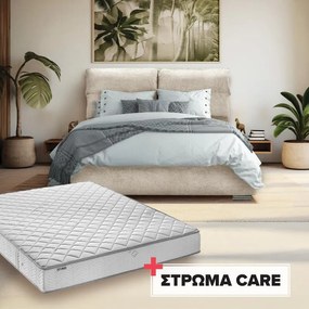 Σετ κρεβατοκάμαρας 2 τμχ. με Κρεβάτι Andros Διπλό Μπέζ με Στρώμα Care 160x200 εκ. 175x214x115 εκ.