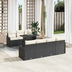 vidaXL Σετ Καναπέ Κήπου με μαξιλάρι 8 pcs Μαύρο Πολυ ράταν