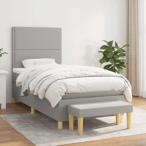 vidaXL Κρεβάτι Boxspring με Στρώμα Ανοιχτό Γκρι 90x200 εκ. Υφασμάτινο