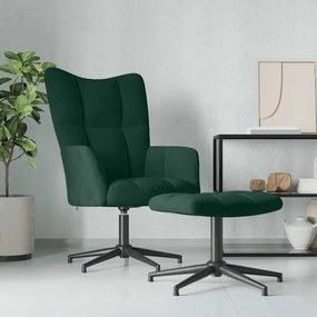 vidaXL Πολυθρόνα Relax Σκούρο Πράσινο Βελούδινη με Σκαμπό