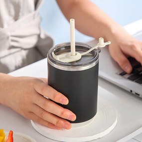 Ανοξείδωτη Κούπα Θερμός 460ml με Καλαμάκι - Μαύρο