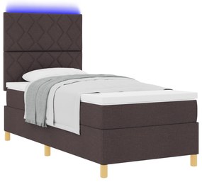 vidaXL Κρεβάτι με ελατήριο και Στρώμα & LED Σκούρο Καφέ 90x200 εκ. Ύφασμα
