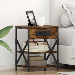 vidaXL Κομοδίνο με Σταθμό Φόρτισης με ράφι 2 pcs Καπνιστή δρυς