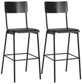 Καρέκλες Μπαρ 2 τεμ. Μαύρες από Μασίφ Κόντρα Πλακέ και Ατσάλι
