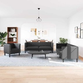 vidaXL Σετ Καναπέ 3 pcs Μαύρο 194 x 74.5 x 70.5 εκ. Τεχνητό δέρμα