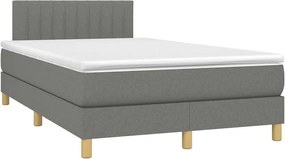 vidaXL Κρεβάτι Boxspring με Στρώμα &amp; LED Σκ.Γκρι 120x190εκ. Υφασμάτινο