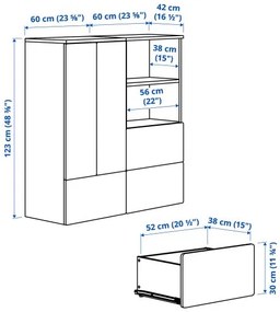 SMASTAD/PLATSA σύνθεση αποθήκευσης με 3 συρτάρια, 120x42x123 cm 995.499.86