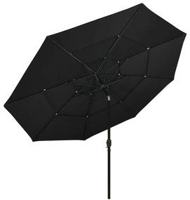 Ομπρέλα 3 Επιπέδων Μαύρη 3,5 μ. με Ιστό Αλουμινίου - Μαύρο