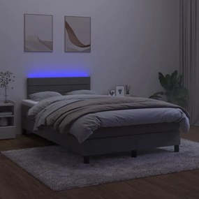 vidaXL Κρεβάτι Boxspring με Στρώμα & LED Σκ. Γκρι 120x200εκ. Βελούδινο