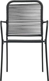 vidaXL Σετ Τραπεζαρίας Εξ. Χώρου 7 τεμ. Μαύρο Ατσάλι Βαμβακερό Σχοινί