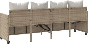 vidaXL Ξαπλώστρα Μπεζ από Συνθετικό Ρατάν με Μαξιλάρια